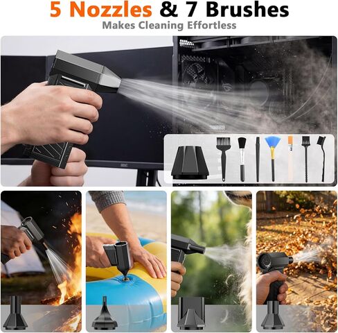 Preciva 2-in-1 Compressed Air Duster, 180,000 RPM High-Speed Turbo Electric Duster & Vacuum with 3-Second Deep Cleaning, Rechargeable Battery, 6 Attachments and LED Light for Keyboard, PC, Car, Home in Saudi Arabia