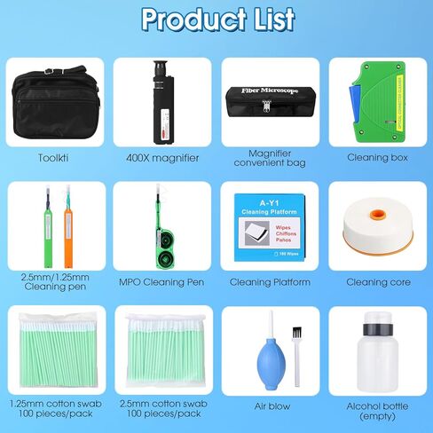 14PC Fiber Optic Cleaning kit, 400x Fiber Optic Microscope, 2.5mm/1.25mm & MPO/MTP Cleaner Pen and Cleaning Box with Replace core in Saudi Arabia