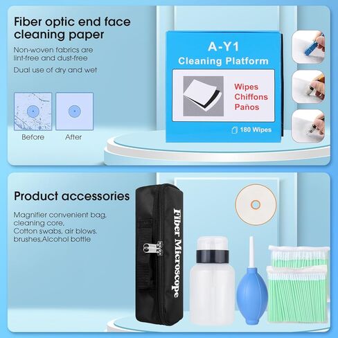 14PC Fiber Optic Cleaning kit, 400x Fiber Optic Microscope, 2.5mm/1.25mm & MPO/MTP Cleaner Pen and Cleaning Box with Replace core in Saudi Arabia