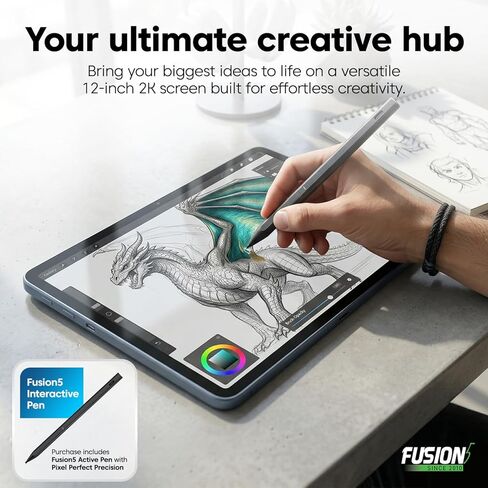 جهاز كمبيوتر لوحي Fusion5 2026 إصدار 12 بوصة 2K يعمل بنظام Windows 11 مع قلم ستايلس - مدمج في الولايات المتحدة الأمريكية - ذاكرة الوصول العشوائي DDR5 سعة 12 جيجابايت ومحرك أقراص SSD بسعة 512 جيجابايت، ووحدة المعالجة المركزية من الجيل الثالث عشر، وكمبيوتر  in Kuwait