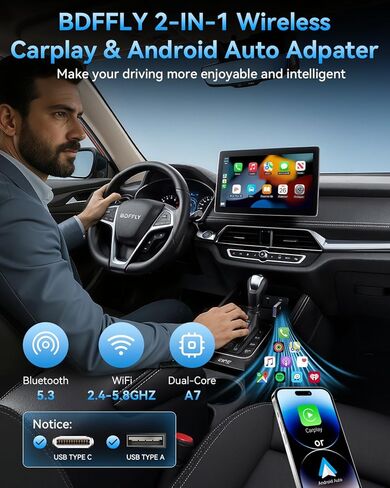 Wireless CarPlay Adapter for iPhone 2026 Upgraded, 2 in 1 Apple CarPlay Wireless Adapter, Plug and Play, Convert Wired Carplay for iOS 10+ (Black) in Saudi Arabia