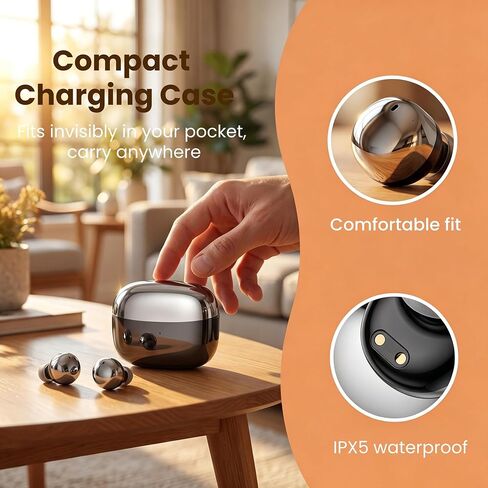 Aesthetic Upgraded Wireless Earbuds 2-in-1 with Day & Night Modes, Bluetooth 6.0 Ultra-Mini Headphones, Built in Mics & HIfi Stereo Earphones, IPX5 Waterproof All in Comfortable Ear buds (Black) in Saudi Arabia