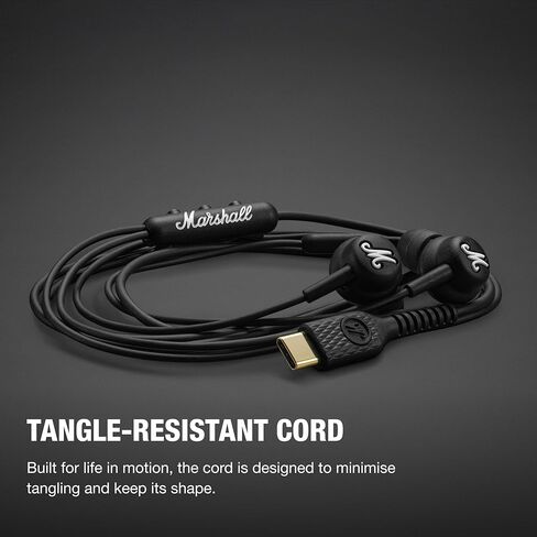 سماعات أذن سلكية USB-C من Marshall Mode - ميكروفون مدمج وملاءمة قابلة للتخصيص وسلك مقاوم للتشابك ومحركات ديناميكية | مساعد صوت | اتصال يو اس بي in Kuwait