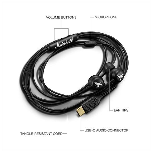 سماعات أذن سلكية USB-C من Marshall Mode - ميكروفون مدمج وملاءمة قابلة للتخصيص وسلك مقاوم للتشابك ومحركات ديناميكية | مساعد صوت | اتصال يو اس بي in Kuwait
