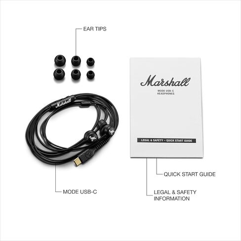 سماعات أذن سلكية USB-C من Marshall Mode - ميكروفون مدمج وملاءمة قابلة للتخصيص وسلك مقاوم للتشابك ومحركات ديناميكية | مساعد صوت | اتصال يو اس بي in Kuwait