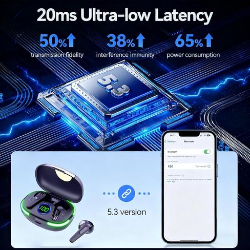 Wireless Earbuds Bluetooth 5.3 Noise-Canceling Wireless Headphones Waterproof in-Ear Headphones LED Display Charging Case Ideal for Sports, Work, and Fitness in Saudi Arabia