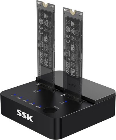 SSK NVMe & SATA SSD Cloner, M.2 Duplicator Dual Bay Dock SSD to USB Adapter, 20Gbps USB3.2 Gen 2X2 M.2 Docking Station for M Key/ B+M Key PCIE3.0/4.0/5.0SSD Reader Supports Offline Clone in Saudi Arabia