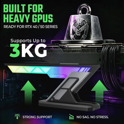 ARGB GPU Sag Bracket، حامل بطاقة رسومات مضاد للترهل لسلسلة RTX 4090/50، دعم GPU من الألومنيوم قابل للتعديل لوحدات معالجة الرسومات ثلاثية الفتحات، قاعدة مغناطيسية، 5V 3-Pin RGB Sync (أسود سبج) in Kuwait