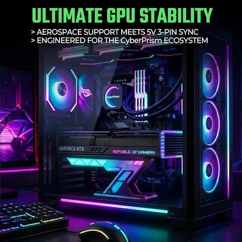 ARGB GPU Sag Bracket، حامل بطاقة رسومات مضاد للترهل لسلسلة RTX 4090/50، دعم GPU من الألومنيوم قابل للتعديل لوحدات معالجة الرسومات ثلاثية الفتحات، قاعدة مغناطيسية، 5V 3-Pin RGB Sync (أسود سبج) in Kuwait
