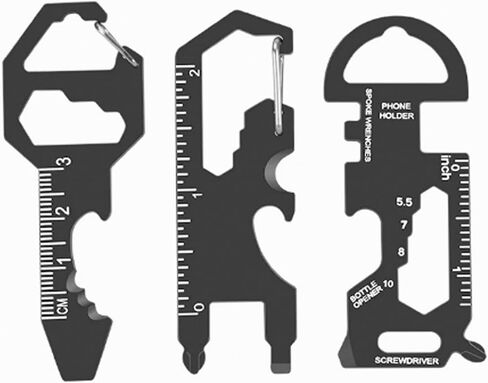 Black Keychain Multi Tool Metal Pocket Gadget 3 Pieces Set for Men Portable No Rust Wrench Ruler Bottle Opener Routine Maintenance (Pack of 3) in Saudi Arabia