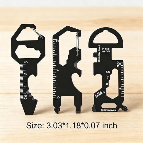 Black Keychain Multi Tool Metal Pocket Gadget 3 Pieces Set for Men Portable No Rust Wrench Ruler Bottle Opener Routine Maintenance (Pack of 3) in Saudi Arabia
