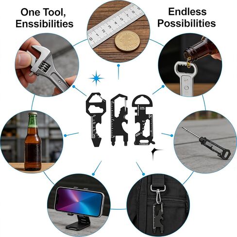 Black Keychain Multi Tool Metal Pocket Gadget 3 Pieces Set for Men Portable No Rust Wrench Ruler Bottle Opener Routine Maintenance (Pack of 3) in Saudi Arabia