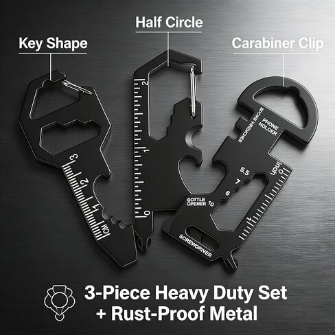 Black Keychain Multi Tool Metal Pocket Gadget 3 Pieces Set for Men Portable No Rust Wrench Ruler Bottle Opener Routine Maintenance (Pack of 3) in Saudi Arabia