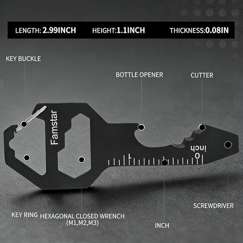 Black Keychain Multi Tool Metal Pocket Gadget 3 Pieces Set for Men Portable No Rust Wrench Ruler Bottle Opener Routine Maintenance (Pack of 3) in Saudi Arabia