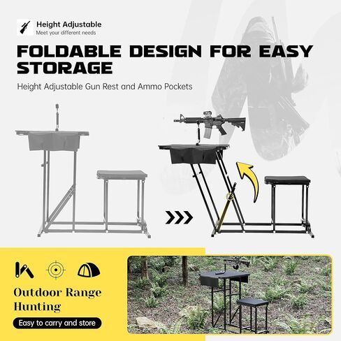 HECASA Portable Shooting Table Seat Set, Height Adjustable Gun Rest and Ammo Pockets for Outdoor Range Hunting in Saudi Arabia