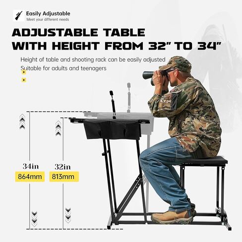 HECASA Portable Shooting Table Seat Set, Height Adjustable Gun Rest and Ammo Pockets for Outdoor Range Hunting in Saudi Arabia