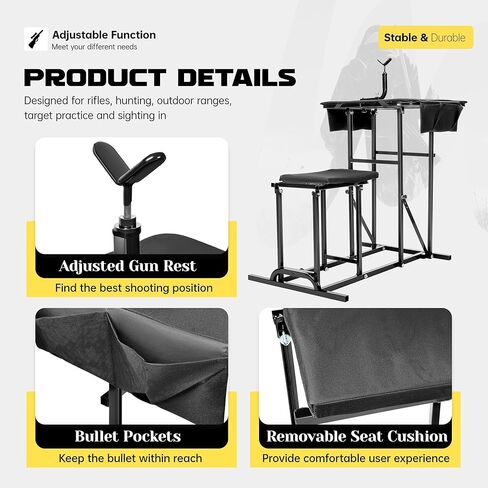 HECASA Portable Shooting Table Seat Set, Height Adjustable Gun Rest and Ammo Pockets for Outdoor Range Hunting in Saudi Arabia
