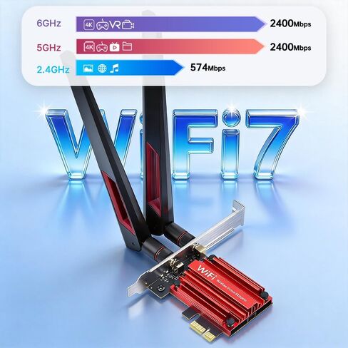 بطاقة BE5400 WiFi 7 PCIe WiFi - محول شبكة ثلاثي النطاق بسرعة 6 جيجا هرتز و160 ميجا هرتز مع بلوتوث 5.4، محول WiFi شريحة MT7925 لألعاب الكمبيوتر المكتبي والواقع الافتراضي، Windows 11/10 64 بت in Kuwait