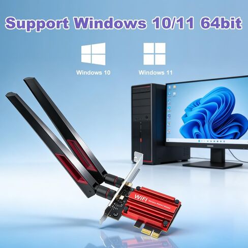 بطاقة BE5400 WiFi 7 PCIe WiFi - محول شبكة ثلاثي النطاق بسرعة 6 جيجا هرتز و160 ميجا هرتز مع بلوتوث 5.4، محول WiFi شريحة MT7925 لألعاب الكمبيوتر المكتبي والواقع الافتراضي، Windows 11/10 64 بت in Kuwait