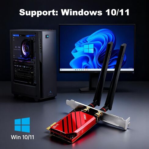 بطاقة PCIe WiFi 6E RTL8852CE ثلاثية الموجات 5400 ميجا بت في الثانية بلوتوث 5.3 محول الشبكة اللاسلكية لأجهزة الكمبيوتر المكتبية، تدعم Windows 10/11 64 بت in Kuwait