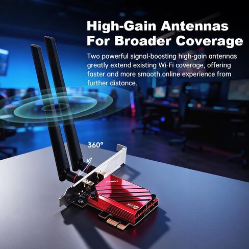 بطاقة PCIe WiFi 6E RTL8852CE ثلاثية الموجات 5400 ميجا بت في الثانية بلوتوث 5.3 محول الشبكة اللاسلكية لأجهزة الكمبيوتر المكتبية، تدعم Windows 10/11 64 بت in Kuwait