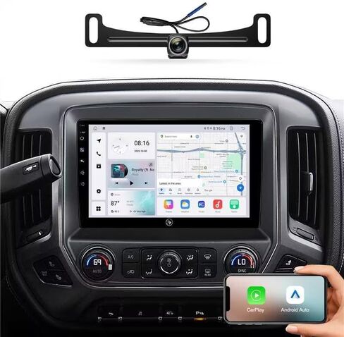 ستيريو راديو السيارة 10.2 بوصة لسيارة Chevy Silverado وGMC Sierra 2014-2018، شاشة لمس Android 13 مع CarPlay، Android Auto، 4+64G، نظام ملاحة GPS، كاميرا احتياطية 1080P، بلوتوث، WiFi، SWC، FM، AM in Kuwait