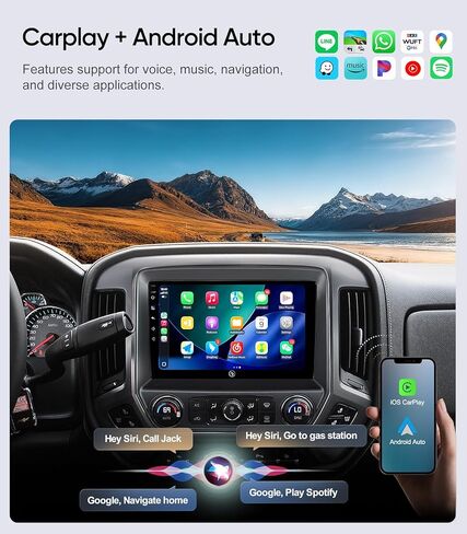 ستيريو راديو السيارة 10.2 بوصة لسيارة Chevy Silverado وGMC Sierra 2014-2018، شاشة لمس Android 13 مع CarPlay، Android Auto، 4+64G، نظام ملاحة GPS، كاميرا احتياطية 1080P، بلوتوث، WiFi، SWC، FM، AM in Kuwait
