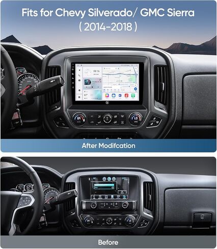 ستيريو راديو السيارة 10.2 بوصة لسيارة Chevy Silverado وGMC Sierra 2014-2018، شاشة لمس Android 13 مع CarPlay، Android Auto، 4+64G، نظام ملاحة GPS، كاميرا احتياطية 1080P، بلوتوث، WiFi، SWC، FM، AM in Kuwait