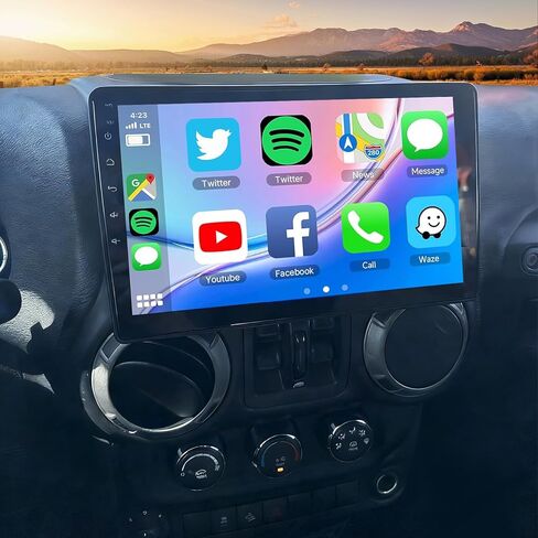 Double Din Car Stereo for Jeep Wrangler Sahara 2007-2017 with 10" Touchscreen, Upgrade Car Radio with Wireless Carplay Android Auto GPS Bluetooth SWC Mirror Link FM Backup Camera MIC in Saudi Arabia