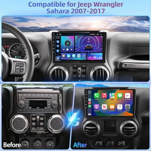 Double Din Car Stereo for Jeep Wrangler Sahara 2007-2017 with 10" Touchscreen, Upgrade Car Radio with Wireless Carplay Android Auto GPS Bluetooth SWC Mirror Link FM Backup Camera MIC in Saudi Arabia