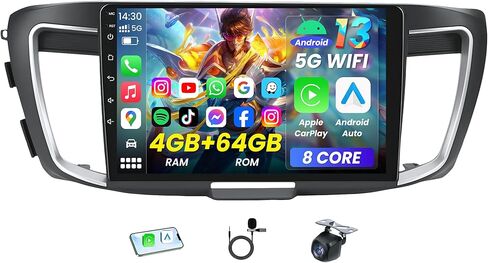 [8Core 4G+64G] راديو سيارة Honda Accord 9th EX-L 2013 2014 2015: 10.1 بوصة 1280 * 800 شاشة لمس ستيريو مع CarPlay اللاسلكي Android Auto 5G WiFi GPS بلوتوث FM AM RDS SWC كاميرا احتياطية in Kuwait