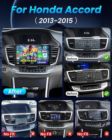 [8Core 4G+64G] راديو سيارة Honda Accord 9th EX-L 2013 2014 2015: 10.1 بوصة 1280 * 800 شاشة لمس ستيريو مع CarPlay اللاسلكي Android Auto 5G WiFi GPS بلوتوث FM AM RDS SWC كاميرا احتياطية in Kuwait