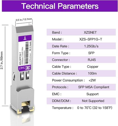 جهاز إرسال واستقبال 1000BASE-T SFP إلى RJ45، 1.25 جيجا نحاس SFP إلى إيثرنت وحدة GBIC صغيرة متوافقة مع Ubiquiti UniFi UF-RJ45-1G / UACC-CM-RJ45-1G والمزيد، عبوتان in Kuwait