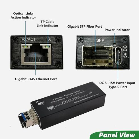 محول وسائط ألياف جيجابت صغير مع وحدة SFP 1310 نانومتر SM مزدوجة الألياف بطول 20 كم، إيثرنت 10/100/1000 ميجا بت في الثانية إلى جهاز إرسال واستقبال SFP، يعمل بمنفذ USB C 5V in Kuwait