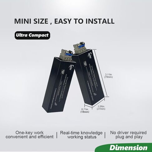 محول وسائط ألياف جيجابت صغير مع وحدة SFP 1310 نانومتر SM مزدوجة الألياف بطول 20 كم، إيثرنت 10/100/1000 ميجا بت في الثانية إلى جهاز إرسال واستقبال SFP، يعمل بمنفذ USB C 5V in Kuwait