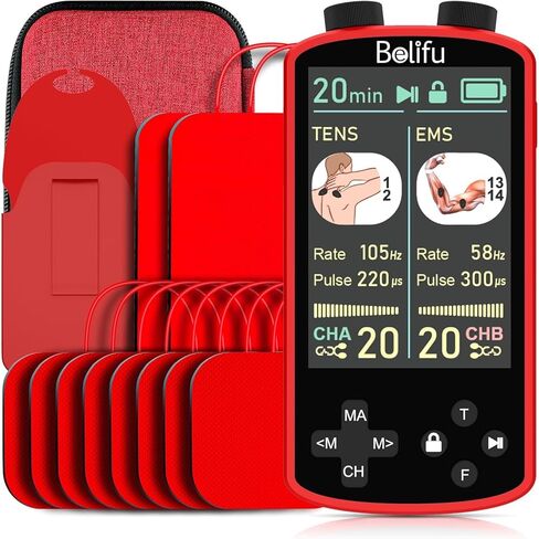 Belifu Independent Dual Channel TENS EMS Unit with 24 Modes, Rechargeable Muscle Stimulator for Pain Relief with 20 Levels Intensity, Electric Pulse Massager TENS Machine with Back Clip 10 Pads. in Saudi Arabia