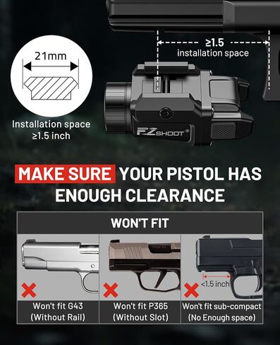 EZshoot 500 Lumens Pistol Light, Rechargeable Gun Light with Strobe Mode, Lightweight Handgun Lights Compatible with GL and Picatinny Rail, Picatinny Flashlight for Home Defense and Hunting in Saudi Arabia