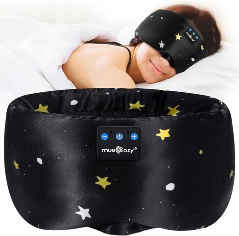 MUSICOZY Mulberry Silk Bluetooth Sleep Mask with HD Stereo Sound, Wireless Sleep Headband Headphones for Side Sleepers, Adjustable Size, Total Light Blocking, Perfect for Travel Relaxation Sleep in Saudi Arabia