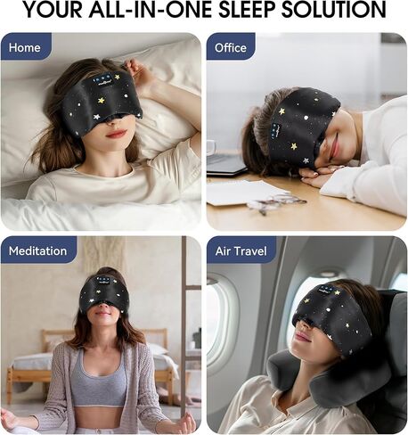 MUSICOZY Mulberry Silk Bluetooth Sleep Mask with HD Stereo Sound, Wireless Sleep Headband Headphones for Side Sleepers, Adjustable Size, Total Light Blocking, Perfect for Travel Relaxation Sleep in Saudi Arabia