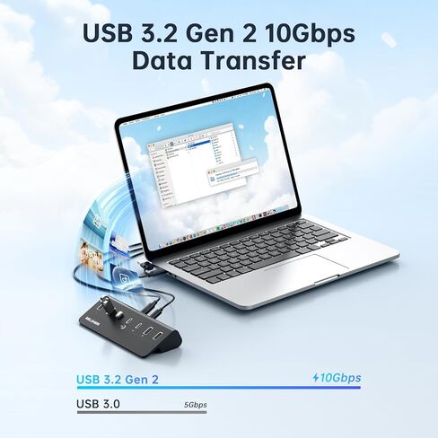 موزع USB يعمل بـ 7 منافذ، مقسم USB للبيانات عالي السرعة 10 جيجابت في الثانية (4 منافذ USB-A و3 منافذ USB-C)، محور ألومنيوم مع محول 5 فولت/3 أمبير، لأجهزة الكمبيوتر المحمول، ماك بوك، آيفون 16/15 in Kuwait