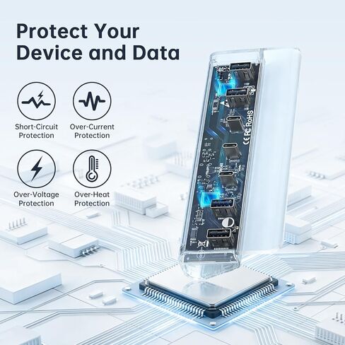 موزع USB يعمل بـ 7 منافذ، مقسم USB للبيانات عالي السرعة 10 جيجابت في الثانية (4 منافذ USB-A و3 منافذ USB-C)، محور ألومنيوم مع محول 5 فولت/3 أمبير، لأجهزة الكمبيوتر المحمول، ماك بوك، آيفون 16/15 in Kuwait