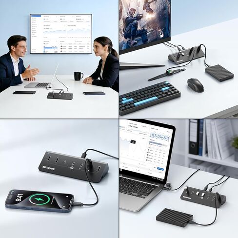 موزع USB يعمل بـ 7 منافذ، مقسم USB للبيانات عالي السرعة 10 جيجابت في الثانية (4 منافذ USB-A و3 منافذ USB-C)، محور ألومنيوم مع محول 5 فولت/3 أمبير، لأجهزة الكمبيوتر المحمول، ماك بوك، آيفون 16/15 in Kuwait