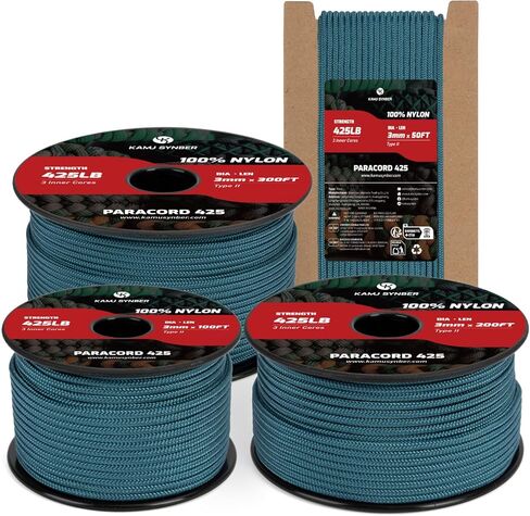 425 Paracord 3mm x 100ft 100% Nylon Rope 3 Strands Parachute Cord Type II for Outdoor, Crafting, DIY | Support 425lbs | Purple in Saudi Arabia