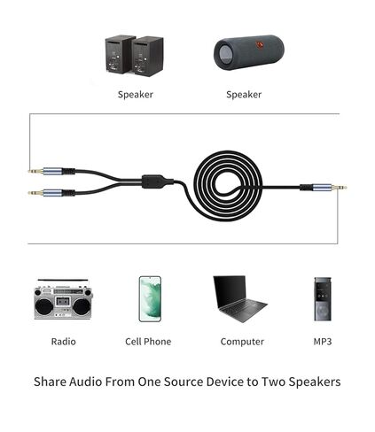 Vthahaby 3.5mm 1 Male to 2 Male Audio Splitter, 3.3FT 3.5mm Y-Splitter Stereo Audio Cable, for Speakers, Headphone, Cell Phone PC Laptop, Perfect for Switching or Two Sets of Speakers in Saudi Arabia