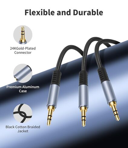 Vthahaby 3.5mm 1 Male to 2 Male Audio Splitter, 3.3FT 3.5mm Y-Splitter Stereo Audio Cable, for Speakers, Headphone, Cell Phone PC Laptop, Perfect for Switching or Two Sets of Speakers in Saudi Arabia