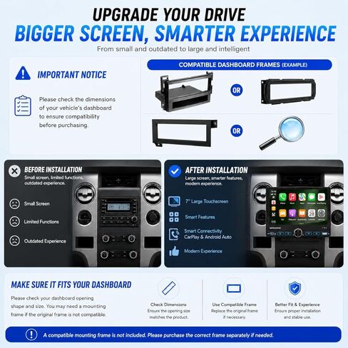 ستيريو سيارة أحادي الدين مقاس 7 بوصات مع Apple CarPlay اللاسلكي، شاشة IPS تعمل باللمس 800 × 480، بلوتوث 5.2 راديو سيارة مع كاميرا احتياطية، FM/AM/RDS، Android Auto، SWC، ملاحة GPS، USB، شحن سريع من النوع C in Kuwait