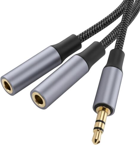 HOSONGIN 3.5mm Headphone Splitter, Audio Splitter 1 Male to 2 Female Nylon-Braided Stereo Y Aux Cable for iPhone, Samsung, Tablets, Laptop - 0.9FT in Saudi Arabia