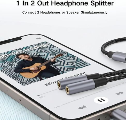 HOSONGIN 3.5mm Headphone Splitter, Audio Splitter 1 Male to 2 Female Nylon-Braided Stereo Y Aux Cable for iPhone, Samsung, Tablets, Laptop - 0.9FT in Saudi Arabia
