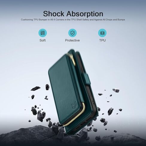 حافظة محفظة DJBEAR لهاتف iPhone 17 Pro Max مقاس 6.9 بوصة للرجال والنساء، غطاء قابل للطي الكل في واحد مع 9 فتحات للبطاقات، جيب بسحاب، حزام معصم قابل للفصل، حماية كاملة للجسم لهاتف Apple 17 Pro Max Sea Green in Kuwait