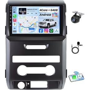 راديو السيارة لسيارة Ford F150 2009-2014: [4Core 64G ROM] ستيريو بشاشة لمس عالية الدقة 9 بوصة مع CarPlay Android Auto GPS 5G WiFi FM RDS DSP SWC Mirror Link، كاميرا احتياطية مجانية (تناسب فقط التيار المتردد اليدوي) in Kuwait